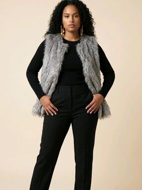 Rachel Zoe Gray Faux Fur Open Front Vest | Size Large